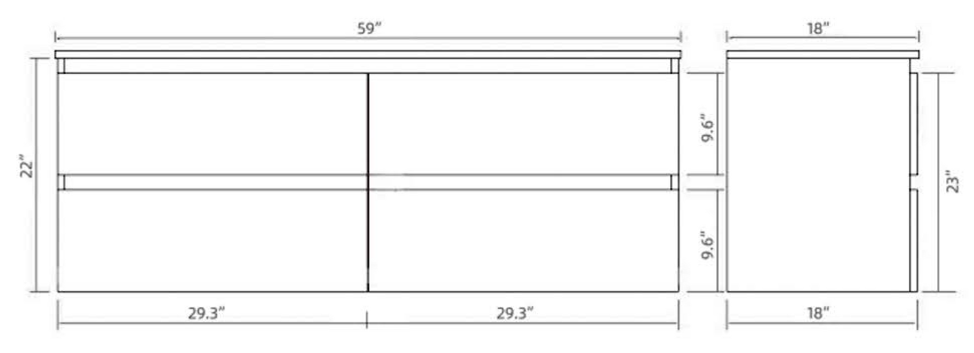 OAK60"S-WH PVC Vanity With Ceramic Top 59"*18-1/8"*34-5/8"