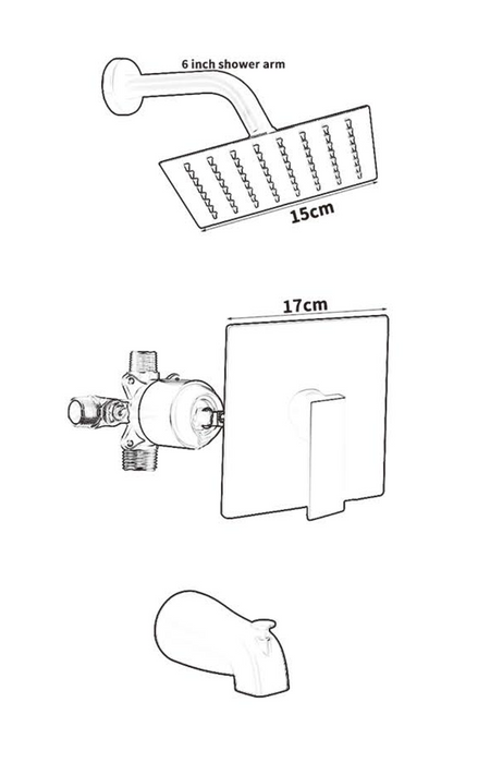 Tub Shower Faucet Set (Valve Included) with 6‘’ Rain Shower Head and Tub Spout, Single-Handle Tub and Shower Trim Kit, Matte Black(F33)