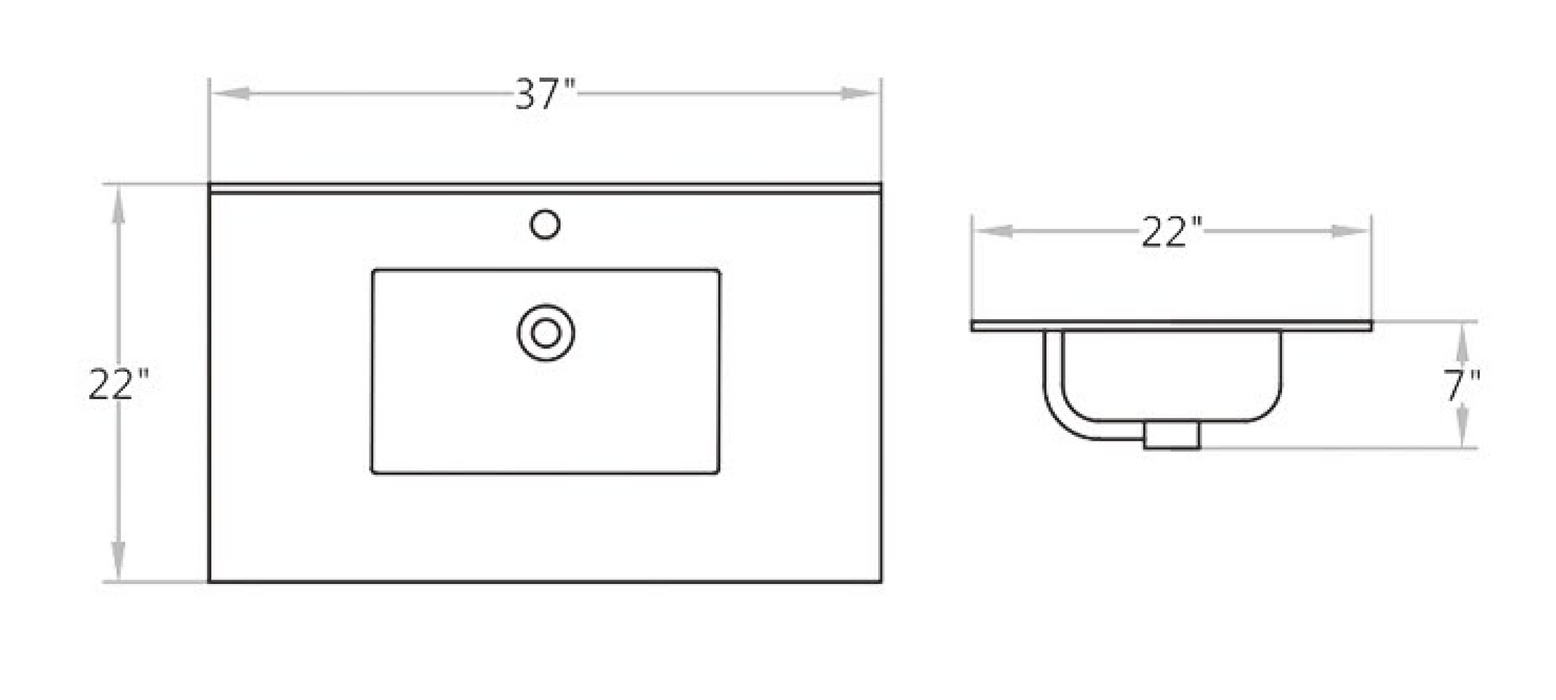 C3722 Pattern Grey Vitreous China Rectangular Drop in Bathroom Sink with Overflow