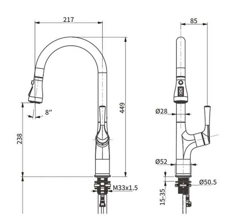 F23 Kitchen Faucet, Kitchen Faucets with Pull Down Sprayer Commercial Stainless Steel Single Handle Single Hole Kitchen Sink Faucet