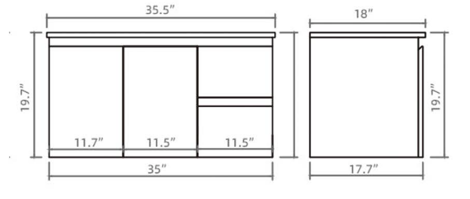 X-PF900R-WH PVC Bathroom Vanity With Ceramic Top 35.5‘’*18‘’*19.7‘’