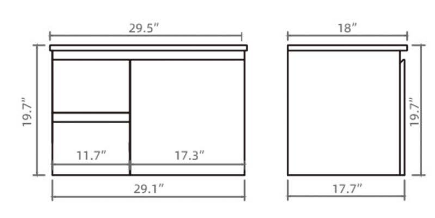 X-PF750L-WH PVC Bathroom Vanity With Ceramic Top 29.5‘’*18‘’*19.7‘’