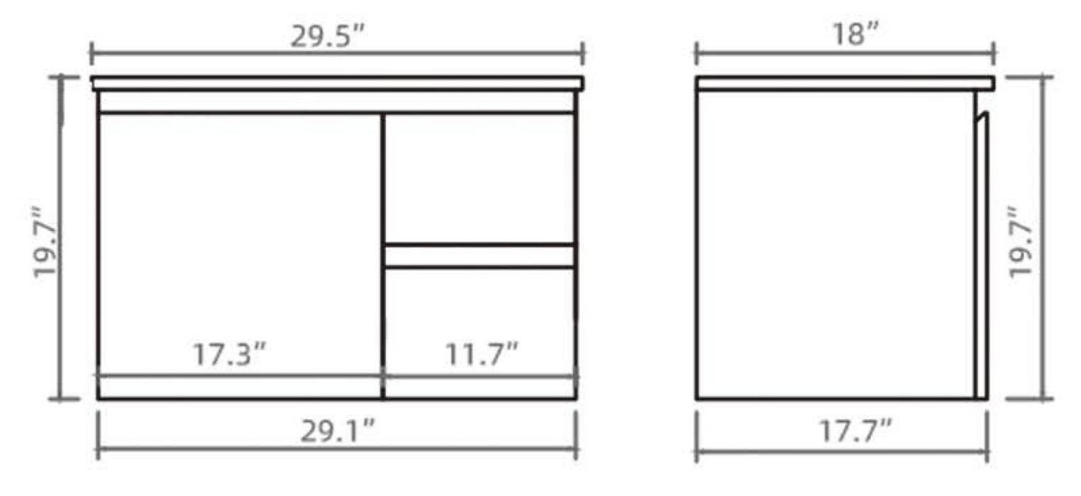 X-PF750R-WH PVC Bathroom Vanity With Ceramic Top 29.5‘’*18‘’*19.7‘’