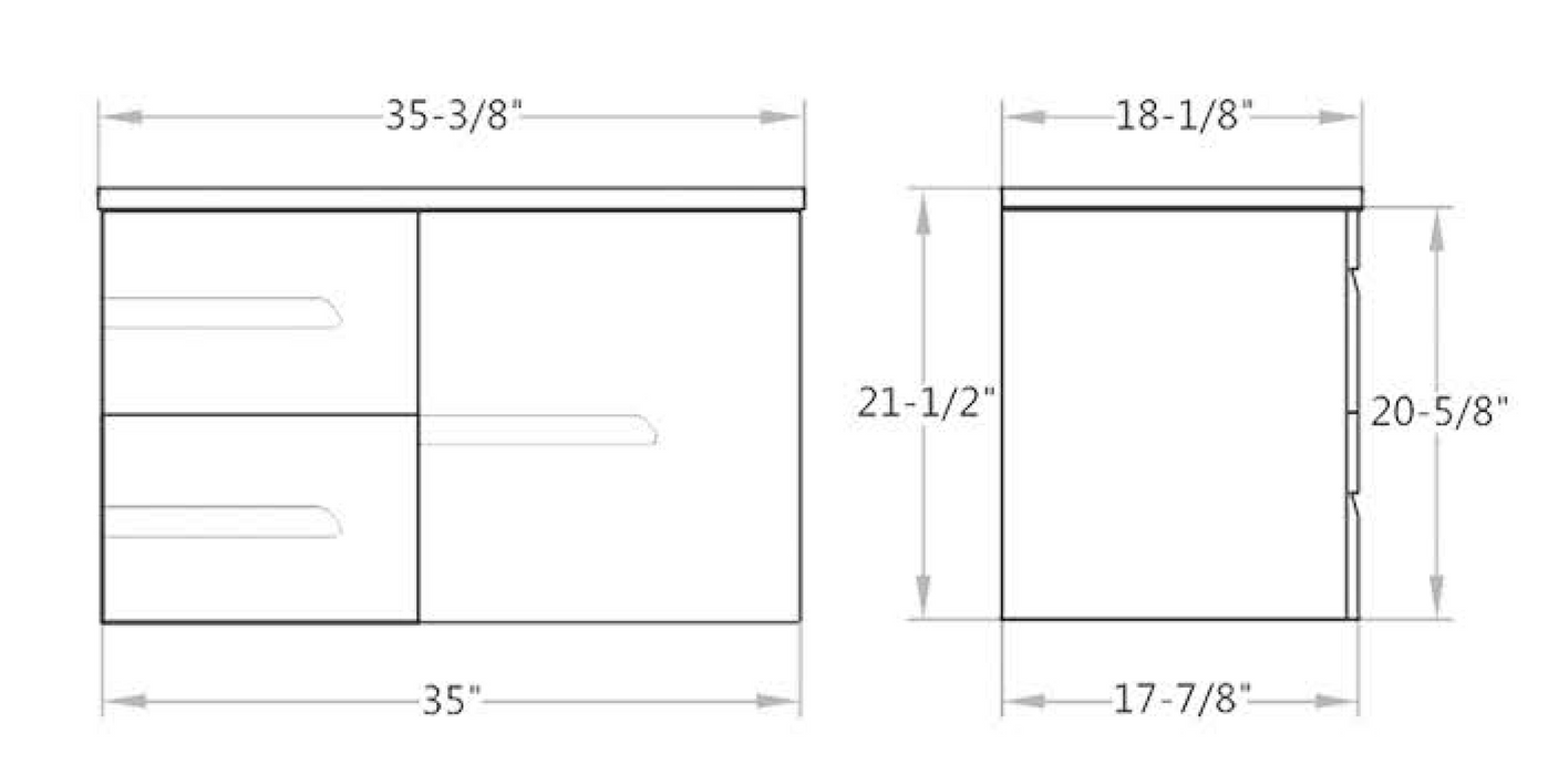 PG-WH36-GW PVC Floating Bathroom Vanity With Ceramic Top 35-3/8''*18-1/8''*21-1/2''