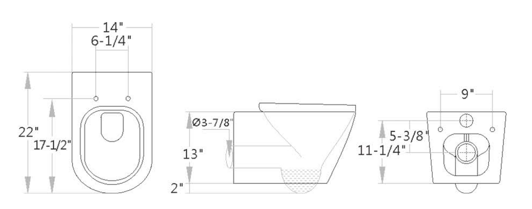 302 Siphonic Wall-hung toilet 4.5/3 Litre 14‘’*22‘’*13‘’