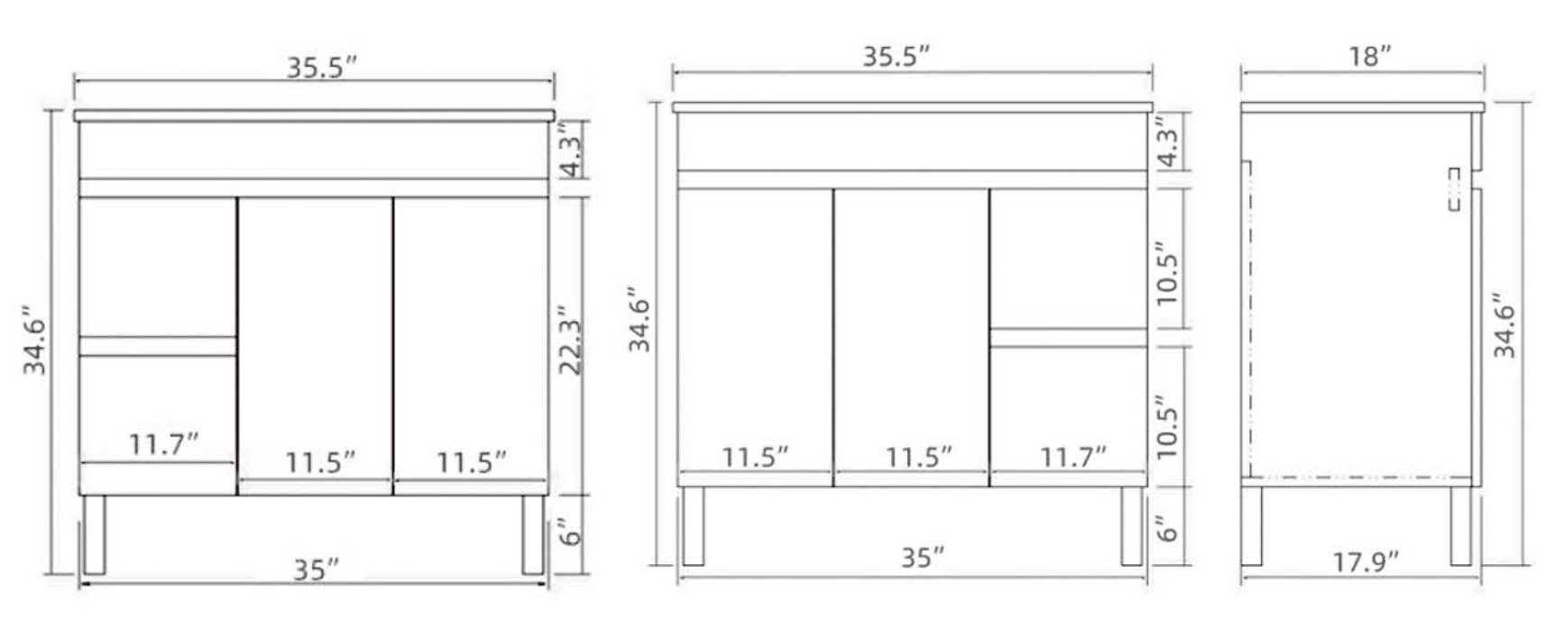 OAK900/36"-LG PVC Vanity With Ceramic Top