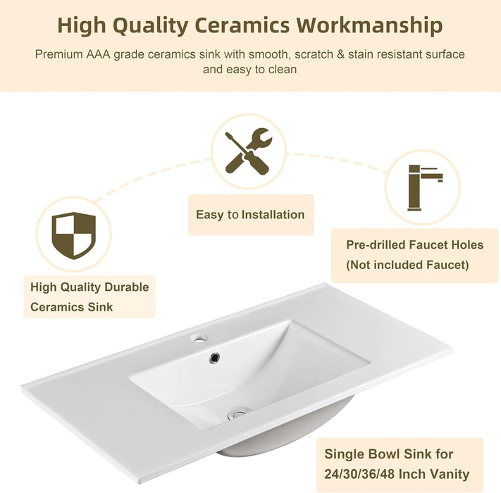 36 Inch Natural Wood Wall-mount PVC Vanity with Ceramc Top 35*18*22 UMV-NW36
